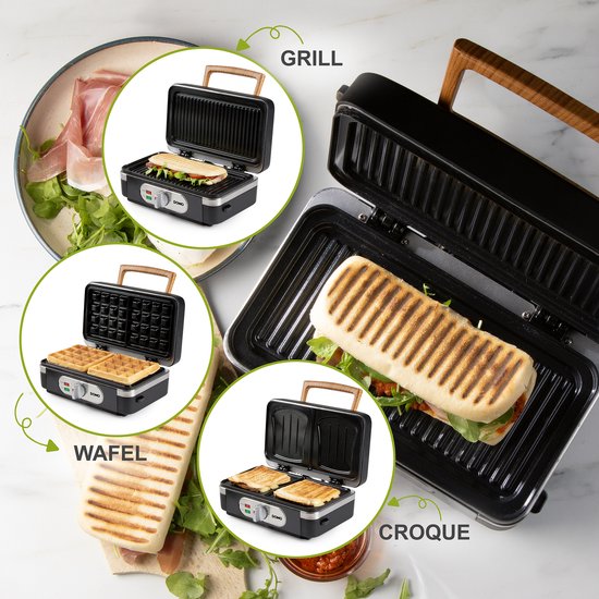 DOMO 3-in-1 Wafelijzer - Tosti-ijzer - Contactgrill - Verwisselbare Platen