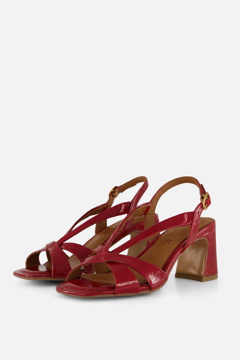 sandalen, hakken, rood, glanzend, strappy
