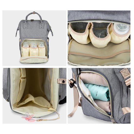LifeGoods Luier- en Verzorgingstas - 23.8 Liter - Met Kinderwagen en Buggy Haak - Grijs