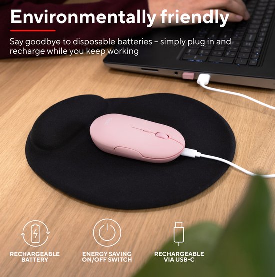 Trust Puck - Muis - Ultra dun - Oplaadbaar - Draadloos – Roze
