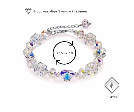 Semyco® armband Hartjes Swarovski kristallen – 925 sterling zilver