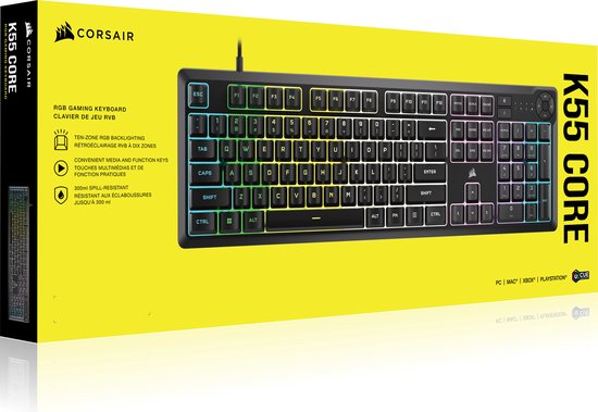 Corsair K55 Core Gaming Keyboard - Membraan - RGB - US Qwerty - Zwart