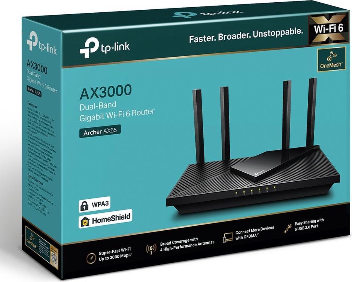 TP-Link Archer AX55 - Router - AX3000 - Dual-band - Wi-Fi 6