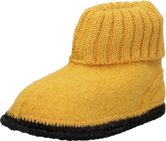 knit kol, gele laars, slip-on laars, fleece voering, rubberen zool