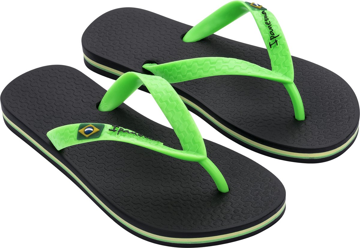 Flip-flops, Sandalen, Zwart, Neon groen, Plat ontwerp