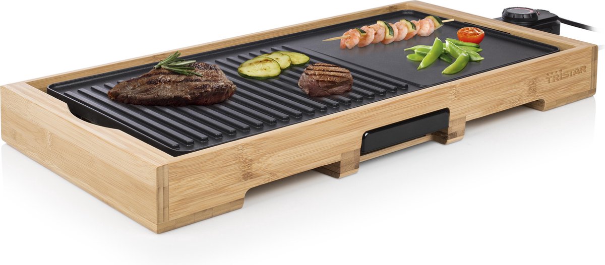 Tristar Bakplaat - BP-2641 - 2200W - Gourmet, Bamboo grill 51x25,4cm - 6 personen - PFAS-Vrij