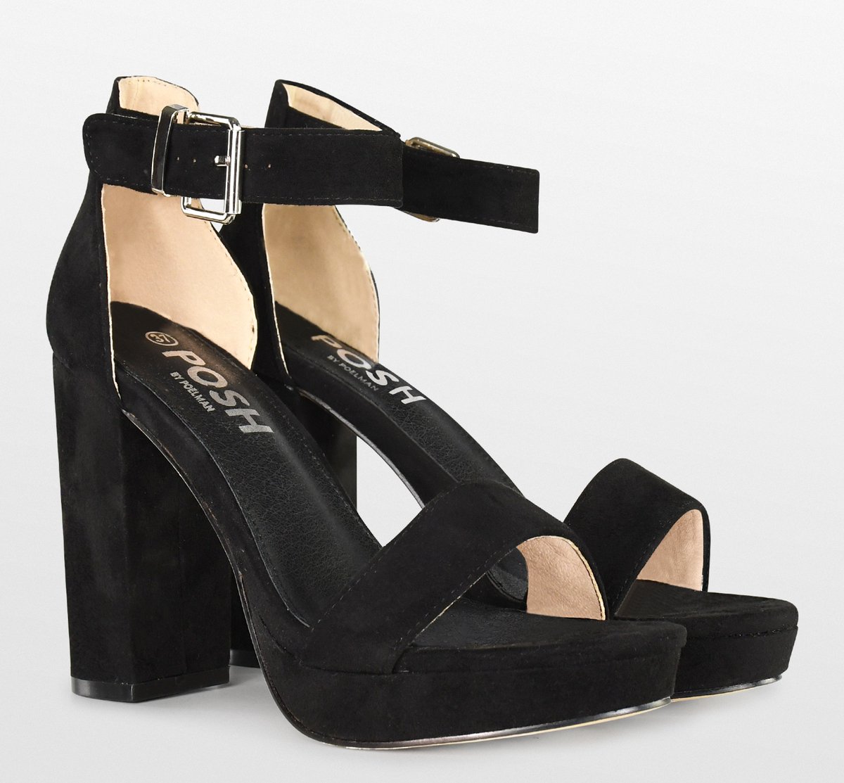 POSH by Poelman - Maat 38 - LAAR Dames Sandalen met hak - Zwart