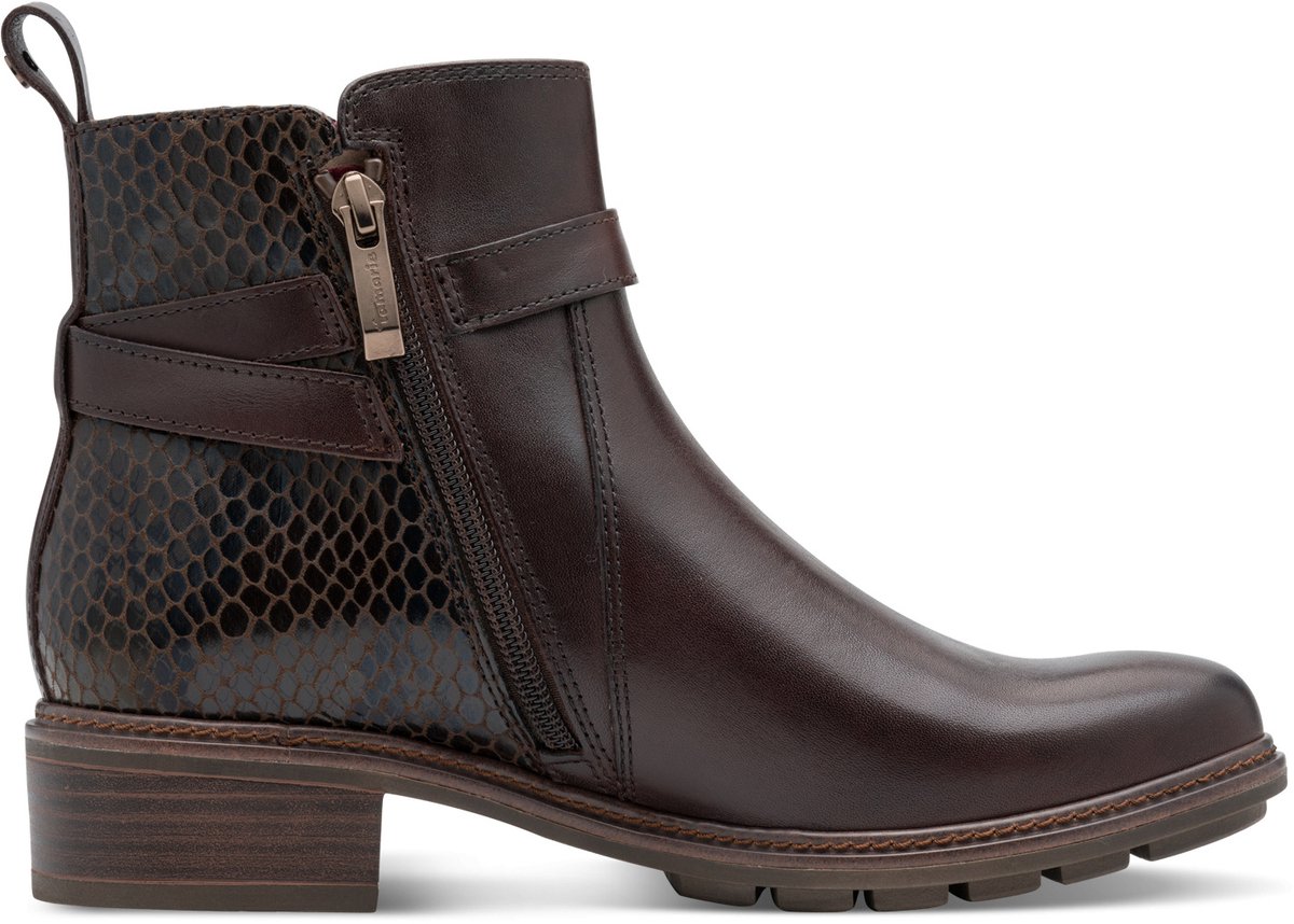 enkellaars, riemsluiting, sluiting rits, miezelop, bruine boots