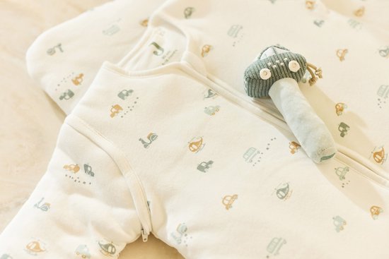 baby romper, onesie, animals pattern, pastel colors, knotted elephant rattle
