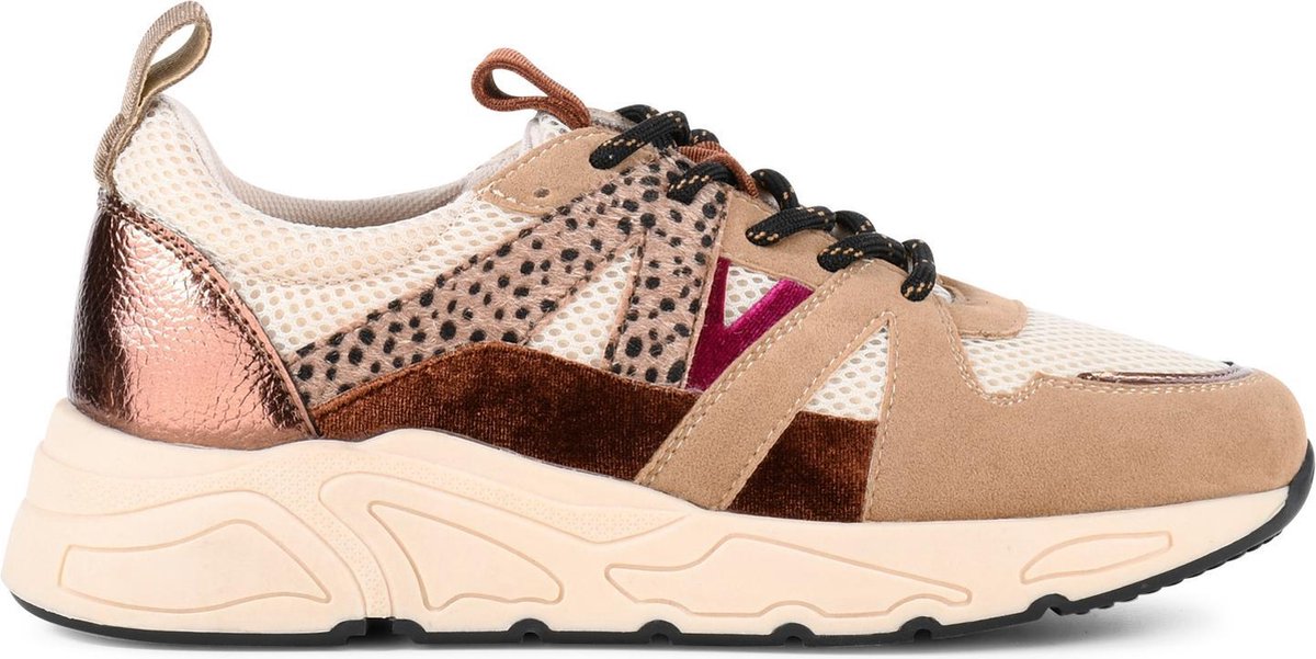 PS Poelman - Maat 39 - Dames - CAROCEL Imitatie Leren Suedè PU Runner Sneakers met Beige Profielzool