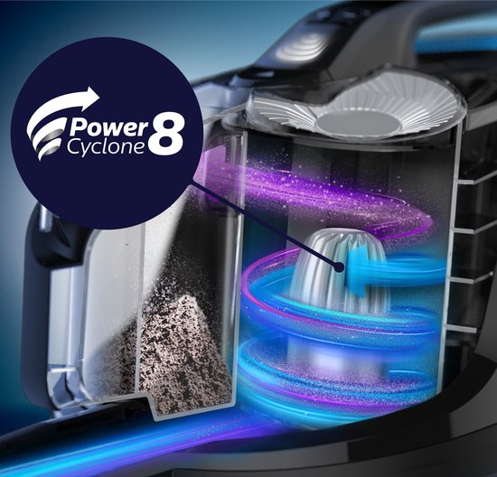 Philips Stofzuiger zonder Zak FC9741/09 - Alle Vloertypen - Sterke Zuigkracht - Met HEPA 13 Allergiefilter - Lang Snoer - Incl 4 Extra Mondstukken - Zwart