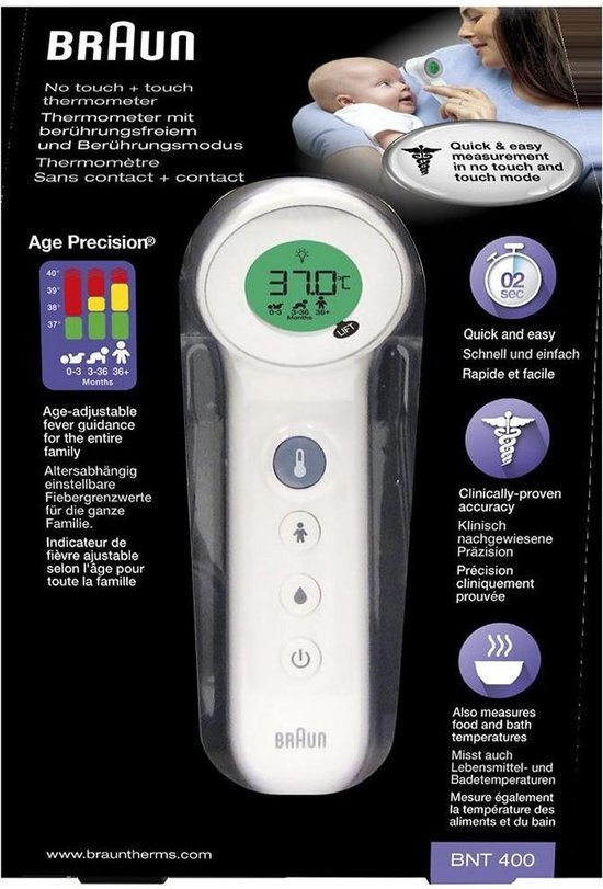 Braun BNT400 digitale lichaams thermometer Contactloos Voorhoofd