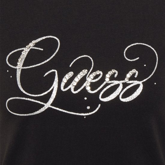 Guess - Maat S - Glitzy Logo R4 Dames T-shirt - Zwart