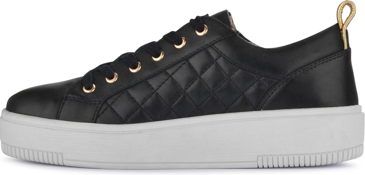 PS Poelman Esquimo Dames - maat 40 -  Quilted Leren Tennis Sneakers - Zwart