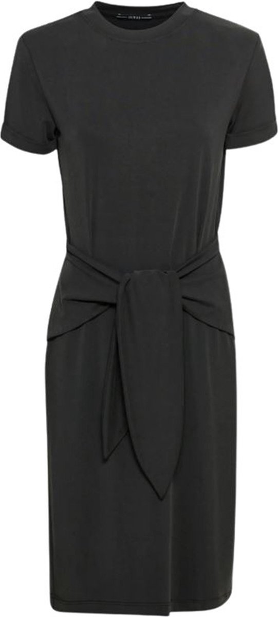 jurk, kleding, katoen, donkergrijs, riemdetail