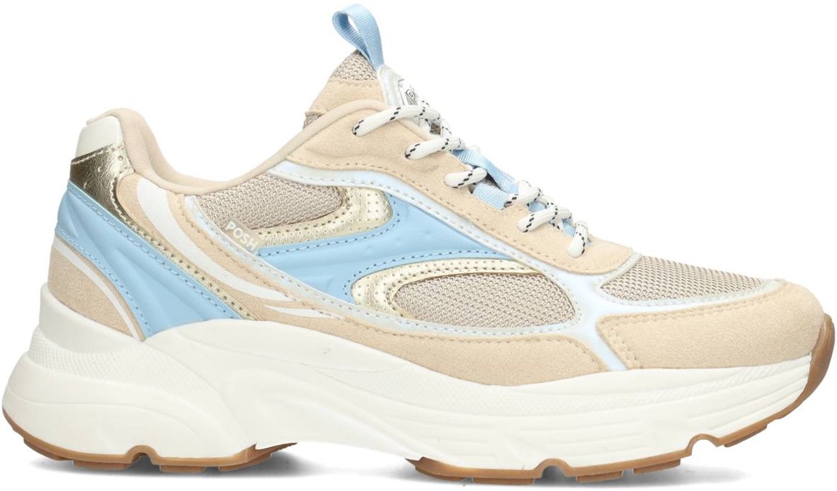 POSH by Poelman - maat 41 - ABBY Dames Sneakers - Wit met beige en blauw combi