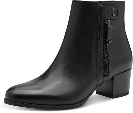boot, ankle boot, zwart, rits, blokhak
