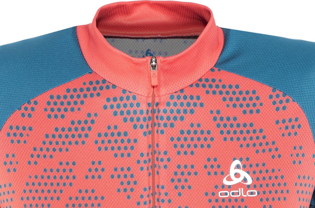 Odlo - XL - Fietsshirt Fujin Print Stand-Up Collar S/S Full Zip - Dubarry-Crystal Teal