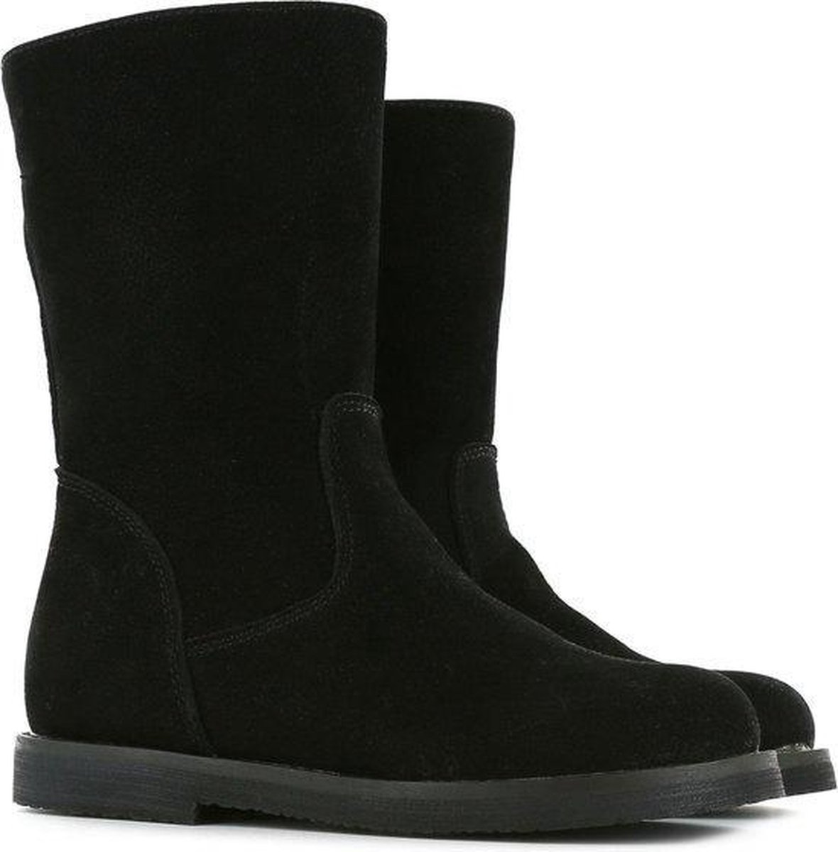 laarzen, enkelhoog, zwarte suede, rubberzool, pull-on