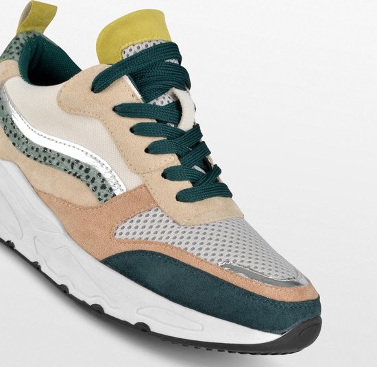 PS Poelman Carocel Dames Imitatie Leren Suède Runner Sneakers - mt 39 - met Profielzool - Groen Beig