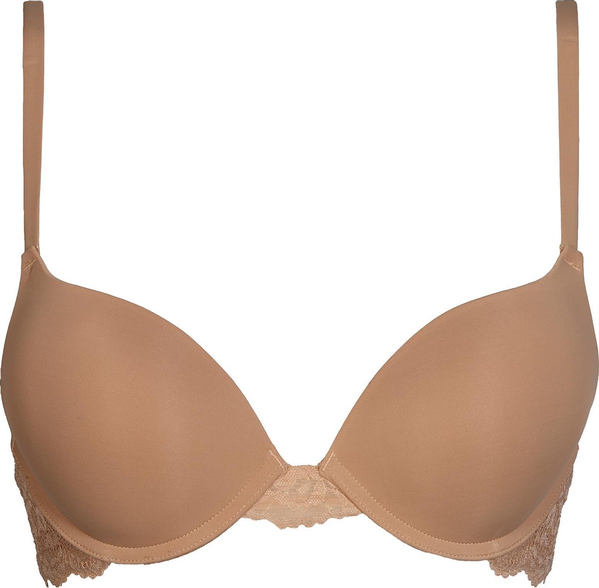 bustier, beige bh, gevulde bekers, kantenkant lace, bandjes-bh