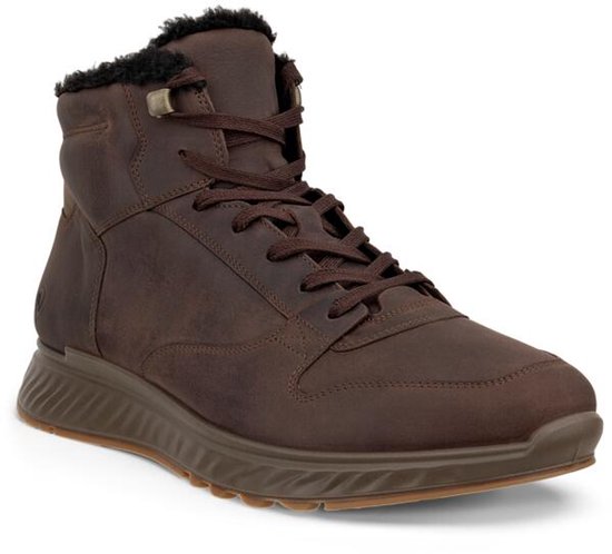hoge schoen, bruine kleur, vachtvoering, hoge enkelboot, luxe wafelzool