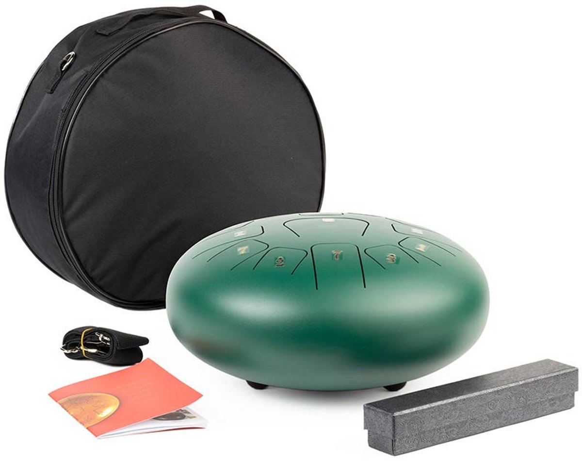 handpan, instrument, staal, ronde-vorm, vervoer-case