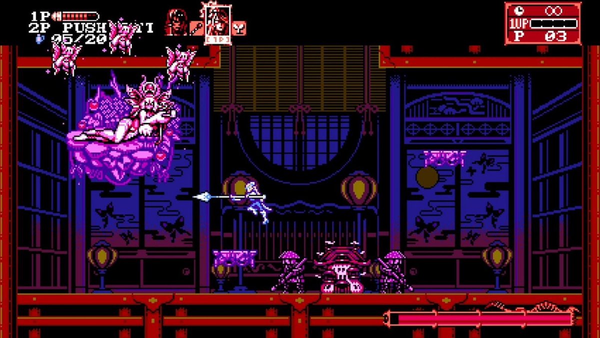 retro game, pixel art, purple demon, sword, castlevania-inspired