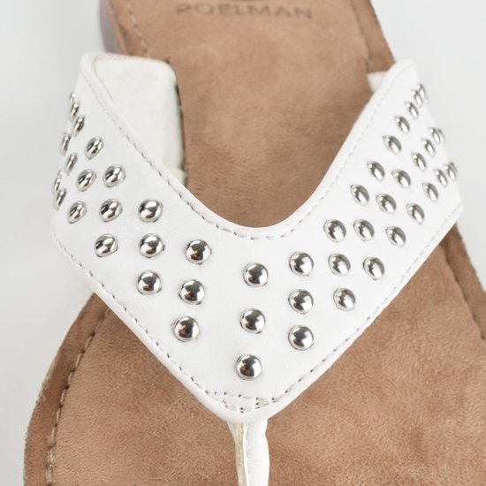 PS Poelman - Maat 39 - Dames Slippers met Studs - Nyx - Wit