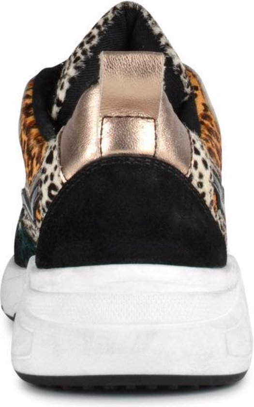PS Poelman Sneakers Suède met Furry Luipaard Print en Metallic Dames - Zwart Multi - Maat 40