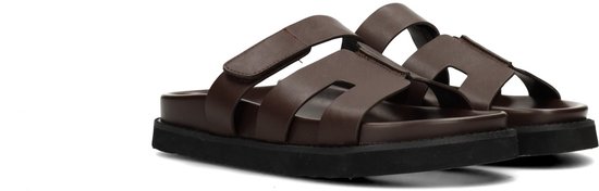 sandalen, bruin, leren, zijkant, plat