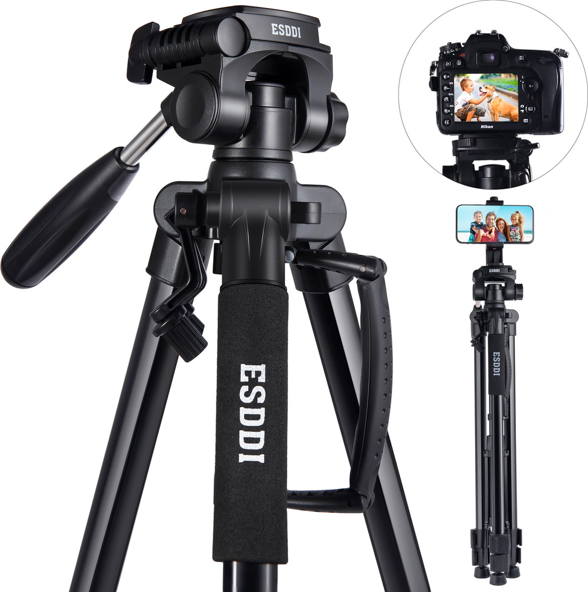 ESDDI Camera Statief Smartphone - 170cm Uitbreidbaar Tripod Statief van Aluminium - Camera Stabilisa