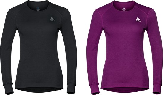 Odlo - Maat M - Suw Top Crew Neck L/S Active Warm 2 Pack Dames Thermoshirt - Black/Sangia