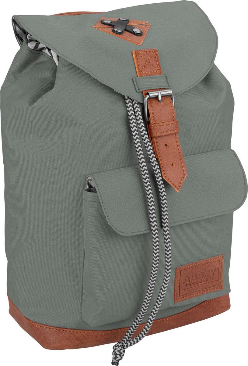 rugzak, backpack, grijs, lederen details, katoenen binnenkant