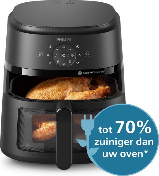 Philips 2000 Series Airfryer - NA230/00 - Kijkvenster - RapidAir - 6.2L - Tot 5 Personen - Zwart