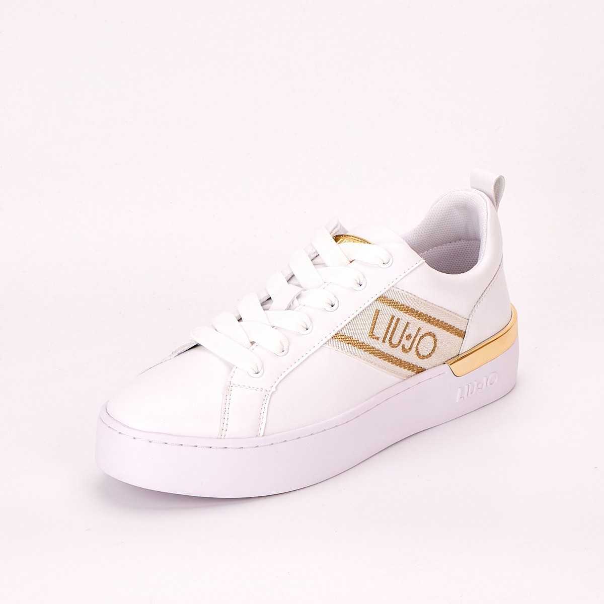 sneaker, witte sneaker, goudkleurige accent, liping, platte zool