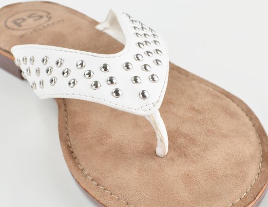 PS Poelman - Maat 39 - Dames Slippers met Studs - Nyx - Wit