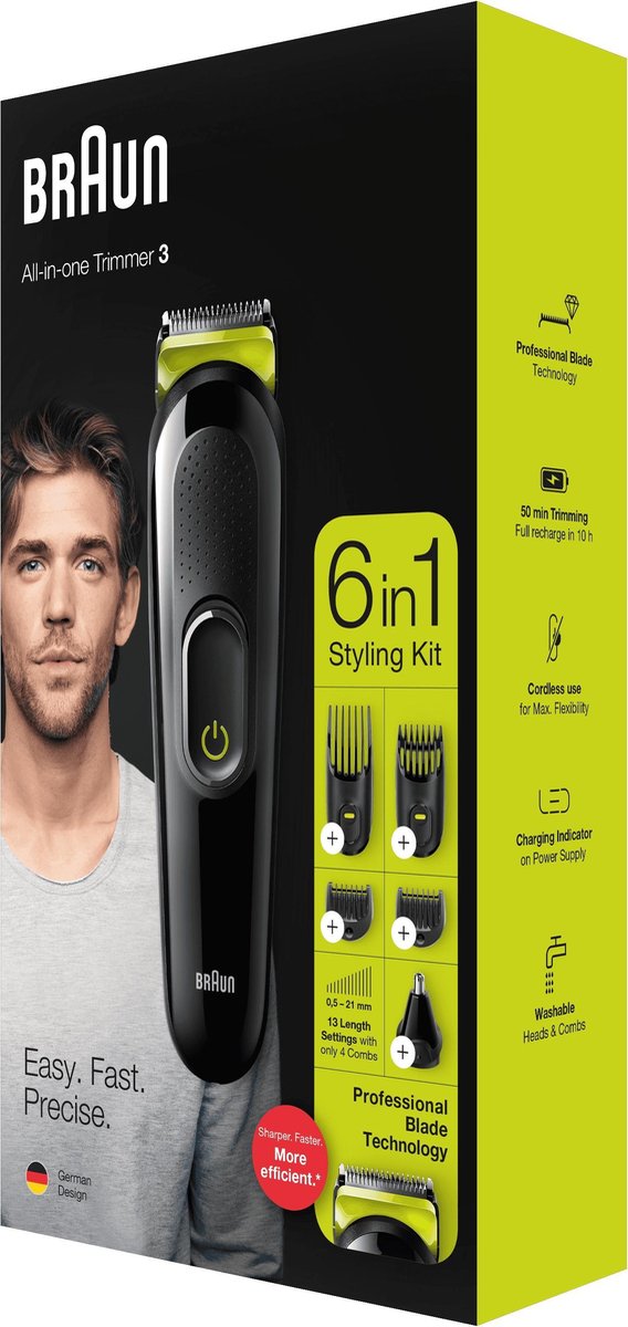 Braun MGK3221 6-in-1 Voltgroen - Baardtrimmer, Gezichts-, Haar-, Oor- en Neustrimmer