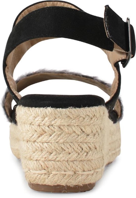 PS Poelman - Maat 40 - Dames Sandalen met Espadrille Zool - Iris - Zwart met Furry Luipaard Print