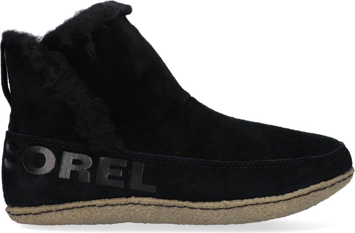laars, suede, zwart, zonder veter, ezel-wol bootie