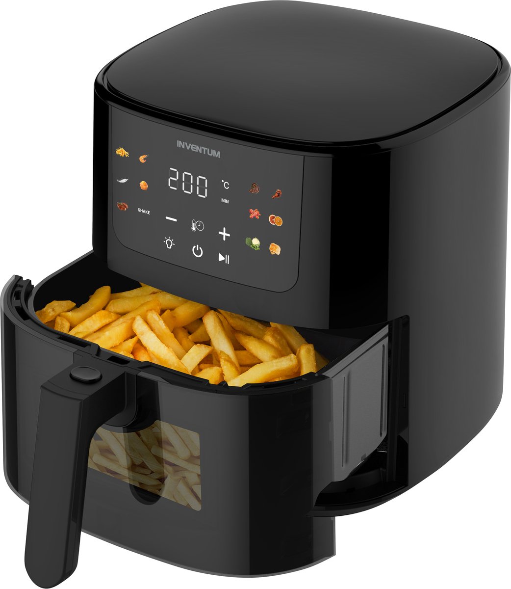 Inventum GF502HLDB Airfryer - 5L - Kijkvenster - 11 programma's - 70-200 °C - Tot 5 personen - Zwart - WK