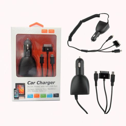 Henca CC37-IMI 3 in 1 Port 5.0V/4800mA Dual USB Car Charger 30pin+8pin +Micro USB