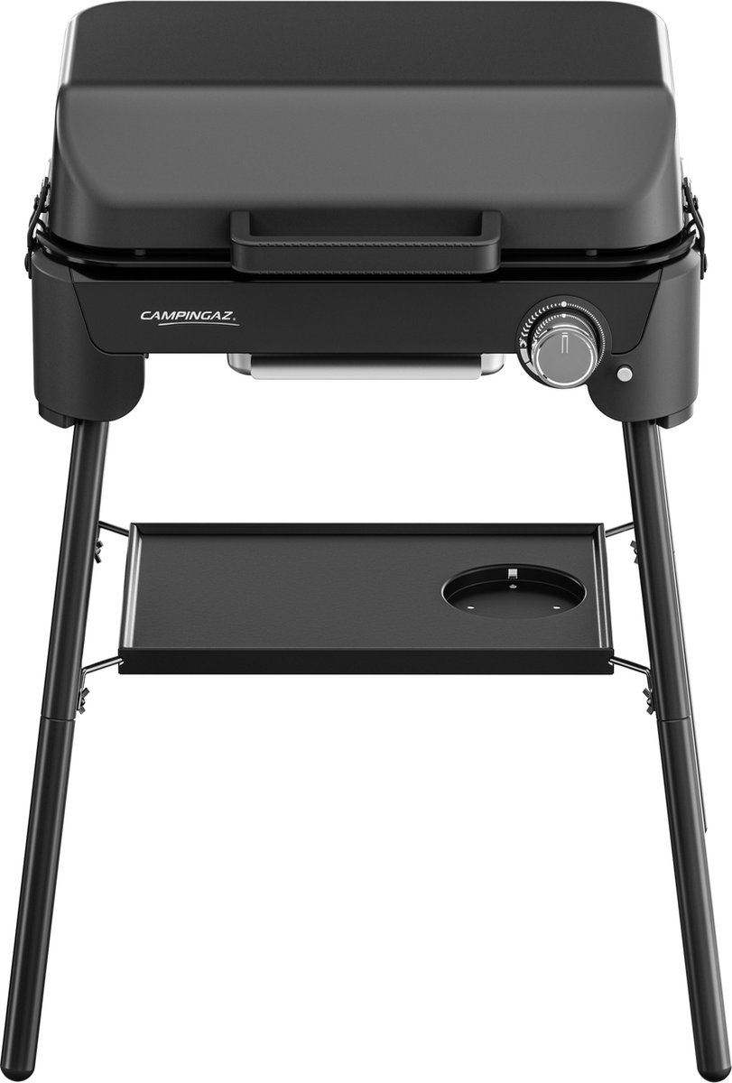 camping grill, gas grill, compact grill, folding legs, side shelf