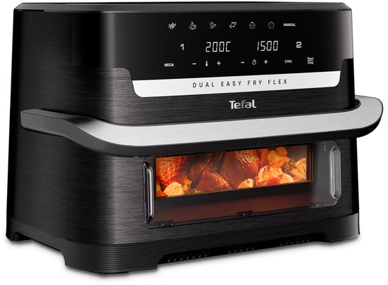 Tefal Dual Easy Fry Flex EY9228 - Dubbele Airfryer 9L - FlexCook - 1 of 2 Kookzones - 7 Programma's - Zwart - Voor 8 Personen