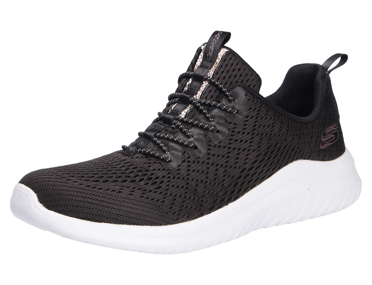 sneaker, zwart breisel, ademend, witte zool, veters?