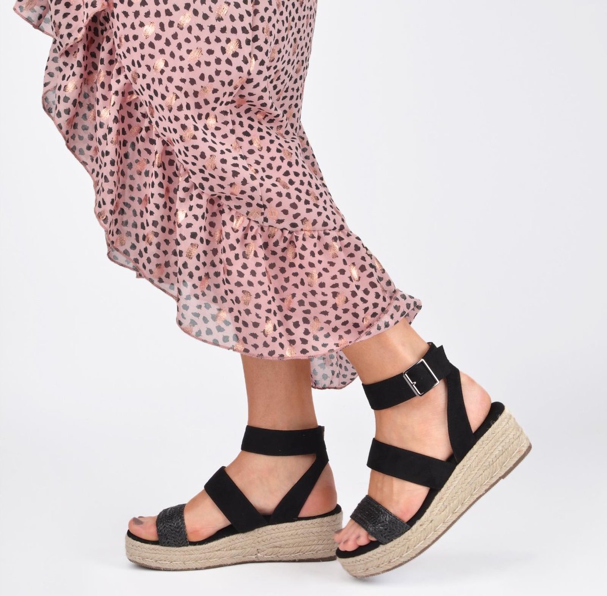 POSH by Poelman - Maat 39 - LONA Dames Sandalen/Espadrilles - Zwart met dierenprint
