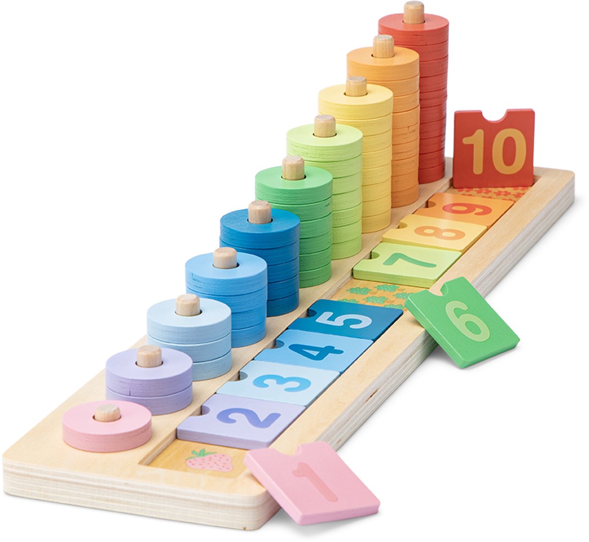 houten telraam, getallenblokjes, kleurige toren, educatief speelgoed, kinderspeelgoed