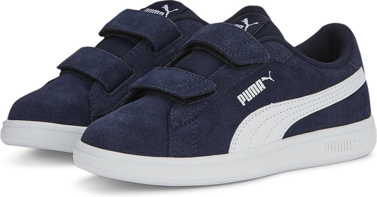 sneakers, donkerblauw, velcro, witte zool, puma logo