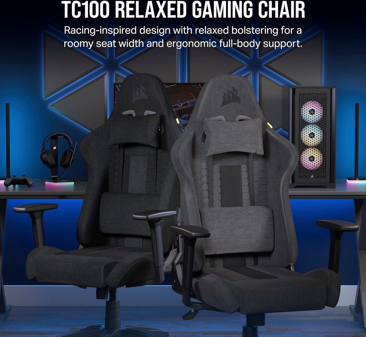 Corsair TC100 - Relaxed Gaming Stoel - Stoffen - Zwart/Grijs