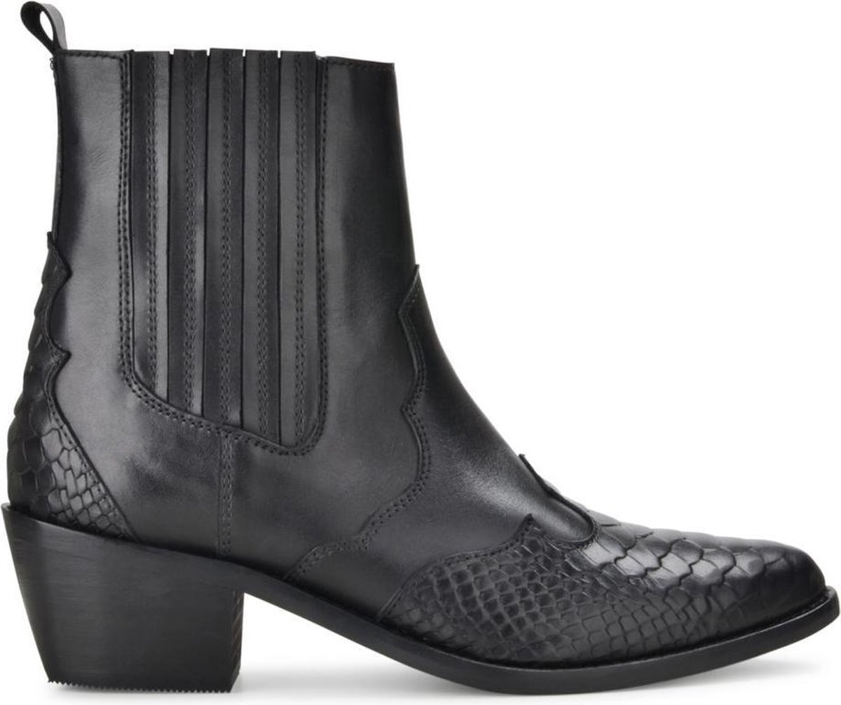 PS Poelman Leren Chelsea Enkellaarzen - mt 37 - met Western Snake Print Details - Tartor - Zwart - D